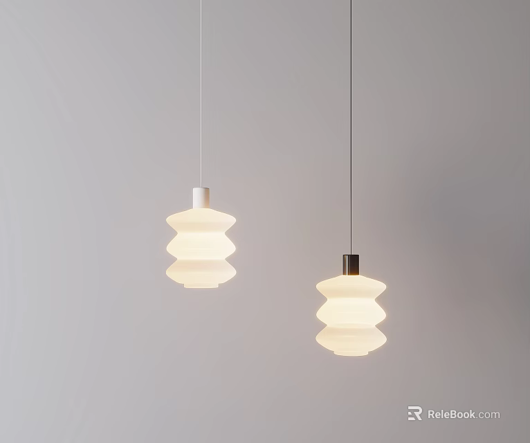 Two White Pendant Lights with Layered Wavy Shades Hanging Illuminated on Gray Background Modern Minimalist 3d model 