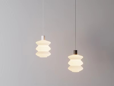 Two White Pendant Lights with Layered Wavy Shades Hanging Illuminated on Gray Background Modern Minimalist 3d model