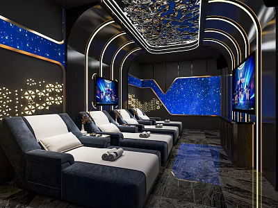 Luxury SPA Sauna Interior With Starry Walls Comfortable Lounge Chairs And Flat Screen TVs 3d model