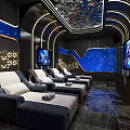 Luxury SPA Sauna Interior With Starry Walls Comfortable Lounge Chairs And Flat Screen TVs