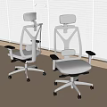 Modern White Mesh Office Chair With Adjustable Headrest And Armrests On Wheels