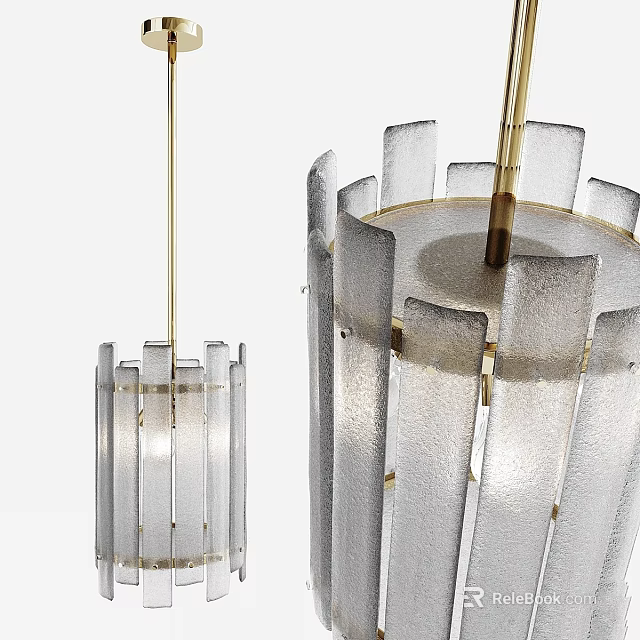 Modern Frosted Glass Chandelier With Gold Metal Frame And Structured Design 3d model 