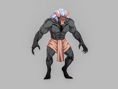 Muscular Mythical Monster With White Hair Red Eyes Black Skin And Striped Cloth 3d model