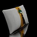 Gray Fabric Pillow With Yellow Strap Green Circular Accent And Tassel