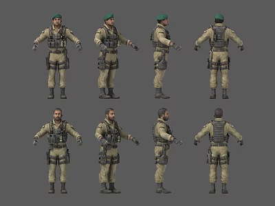 Detailed Game and Movie Character Model in Tactical Military Outfit with Multiple Angles 3d model