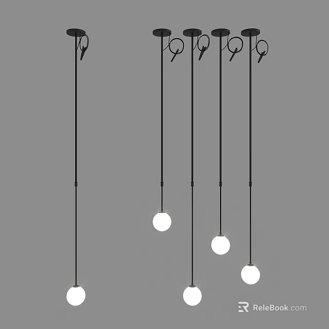 Minimalist Sphere Pendant Lights Hanging From Ceiling In Modern Interior Design 3d model