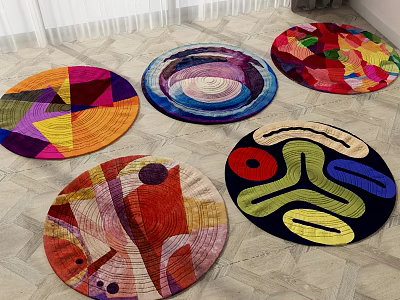 Colorful Round Rugs With Various Abstract Patterns For Living Room Floor 3d model