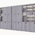 Modern Gray Wooden Storage Cabinet Shelves With Combined Open Shelves And Closed Cabinets LED Lighting