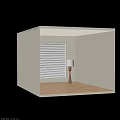 Modern Wooden Floor Lamp With Light Fabric Lampshade By Window Blinds