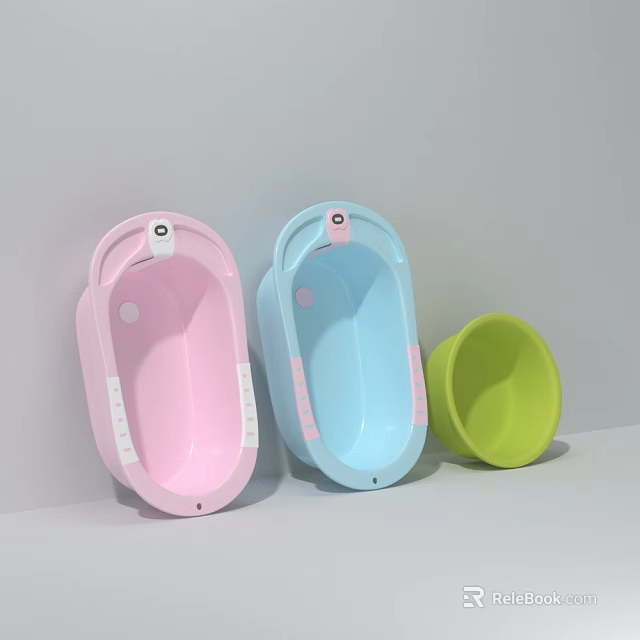 Colorful Plastic Baby Bathtubs in Pink Blue Green with Handles for Newborns 3d model 