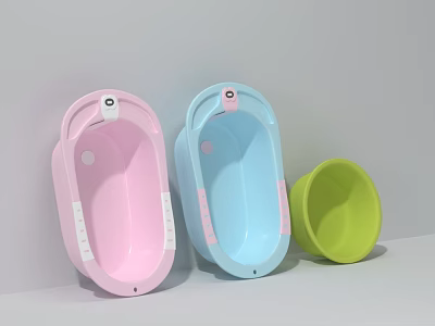 Colorful Plastic Baby Bathtubs in Pink Blue Green with Handles for Newborns 3d model