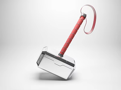 Modern Design Hardware Tool Hammer With Red Anti Slip Handle Silver Head And Hanging Rope 3d model
