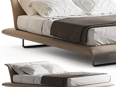 Modern Double Bed Design With Leather Headboard White Sheets And Brown Blanket 3d model