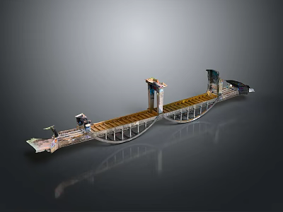 Modern Curved Bridge Structure With Lanes And Decorative Metallic Railings Design 3d model