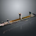 Modern Curved Bridge Structure With Lanes And Decorative Metallic Railings Design