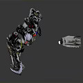 Detailed 3D Mechanical Robot Character With Silver Armor Red Blue Accents And Weapon Standing