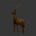 Realistic Brown Deer Sculpture With Large Antlers Standing On Gray Background