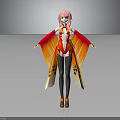 Pink Haired Character With Butterfly Wings Red Orange Gradient Cape Black Tights And Orange Shoes