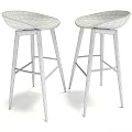Modern Bar Stools With White And Black Seats Wooden Legs Cross Metal Frame