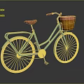 Vintage Light Green Bicycle With Red Seat And Front Wicker Basket White Rims