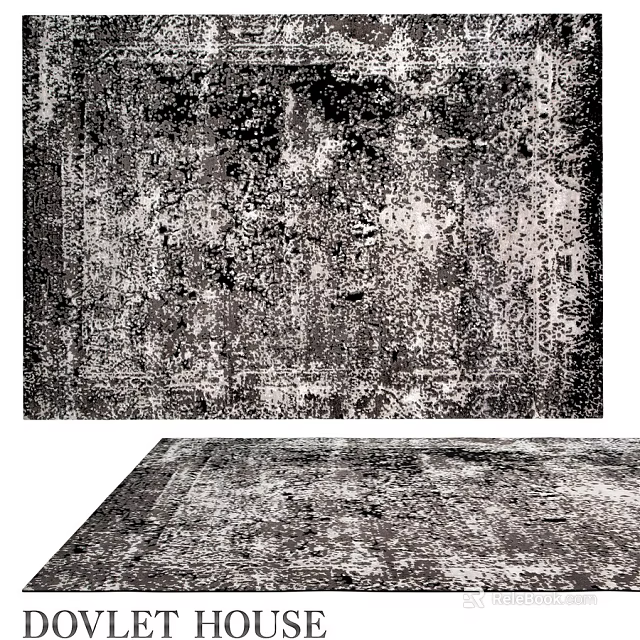 Square Vintage Rug With Distressed Black And White Abstract Pattern For Living Room 3d model 