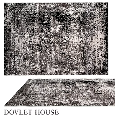 Square Vintage Rug With Distressed Black And White Abstract Pattern For Living Room 3d model
