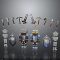 Varied Character And Creature Models With Colorful Weapons And Armor Designs