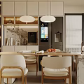 Modern Restaurant Interior Design With Light Colored Cabinets Wooden Table And White Chairs