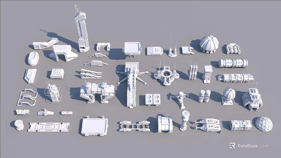 Collection of White 3D Architectural Models with Various Geometric Shapes and Designs 3d model 