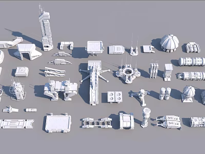 Collection of White 3D Architectural Models with Various Geometric Shapes and Designs 3d model