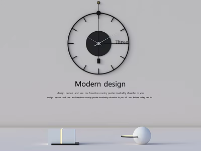 Modern Wall Clock with Minimalist Black Frame on White Background for Home Decorative Design 3d model