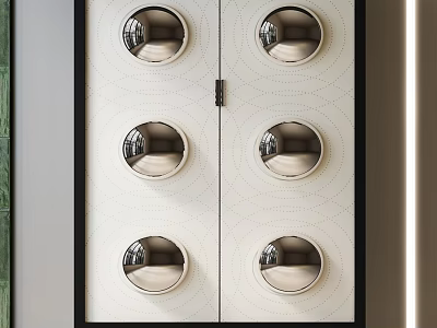 Elegant Modern Entryway Console Cabinet With White Panel And Metallic Circular Decor 3d model