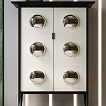 Elegant Modern Entryway Console Cabinet With White Panel And Metallic Circular Decor