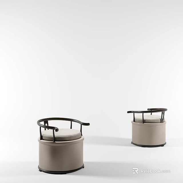 Modern Round Stools Featuring Black Metal Frames And Beige Cushioned Seats 3d model