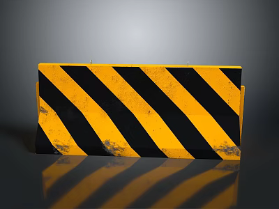 Yellow And Black Striped Traffic Barrier On Gray Surface With Reflection 3d model