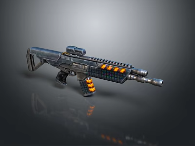 Futuristic Combat Rifle With Scope Magazine And Orange Accents On Metallic Surface 3d model