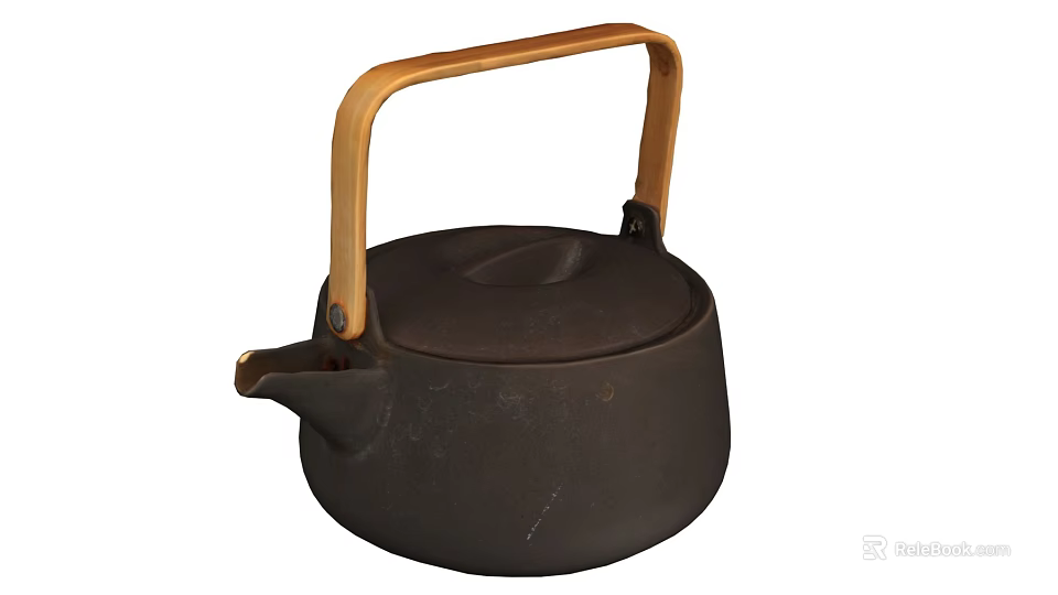 Traditional Black Ceramic Teapot with Natural Wooden Handle for Home Tea Brewing 3d model 