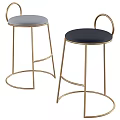 Modern Bar Stools With Gold Metal Frame Round Seat And Circular Backrest