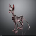 Pink Hairless Sphynx Cat with Large Ears Green Eyes and Pink Paws on Dark Background