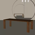 Modern Long Wooden Dining Table with Minimalist Design and Mirror Reflection 3d model
