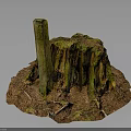 Tree Stump with Green Moss Surrounded by Dirt and Twigs Detailed Natural Forest Floor