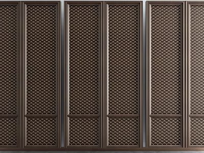 Wooden Room Divider With Brown Grid Pattern Multi Panel Screen Modern Home Decor 3d model