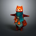 Anthropomorphic Red Panda Character With Blue Scarf Green Outfit Brown Backpack And Outstretched Arms
