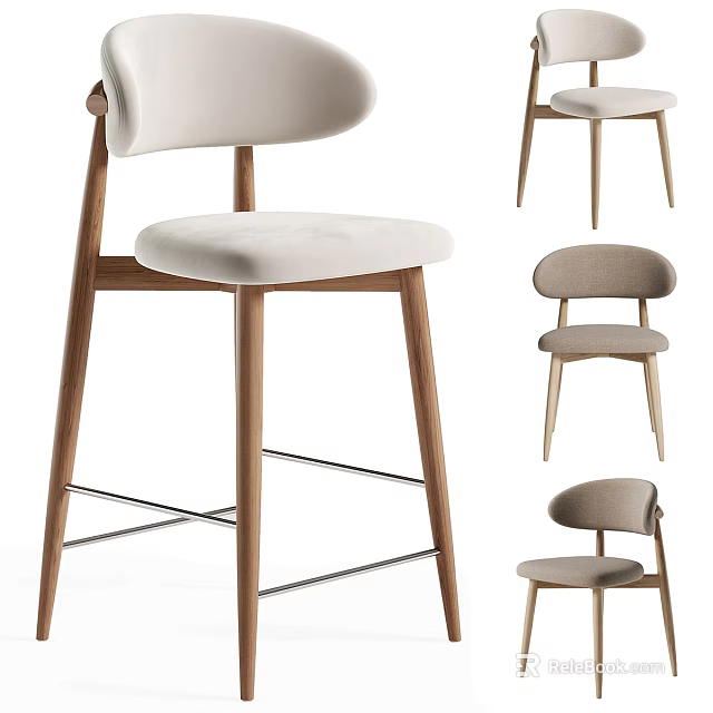 Modern Leisure Chair With Wooden Frame And Upholstered Seat In Multiple Views 3d model 
