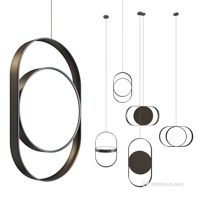 Modern Pendant Lights Featuring Various Circular Oval Ring Shapes For Home Interior Decor 3d model 