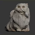 White Fluffy Cat Statue Sitting On Smooth Surface With Dark Background