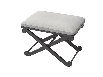 Modern Stool With Gray Padded Seat And Black Cross Legs Design 3d model