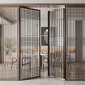 Modern Metal Double Doors With Lattice Pattern Design For Elegant Indoor Partition In Dining Area
