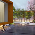 Stylish Modern Courtyard With Bamboo Trees Wooden Panel And Stone Floor