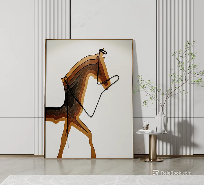 Minimalist Brown Horse Animal Painting With Modern Interior Wall Decor Design 3d model 